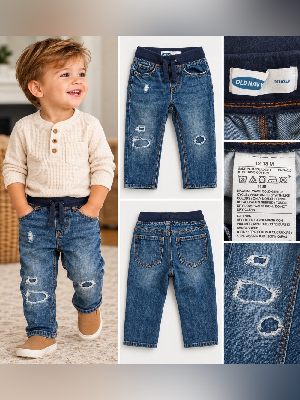 Old Navy Boys 12-18M Relaxed Distressed Pull-On Jeans